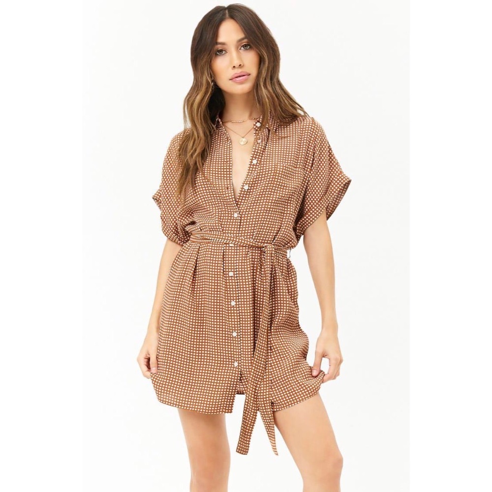 Forever 21 Women's Grid Print Shirt Dress medium